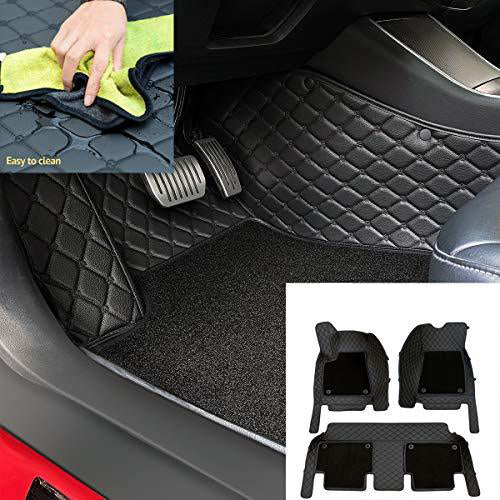 All-Weather PU Cortical Grass with Fully Surrounded PU Leather Floor Mats for Tesla Model 3 ( Black)