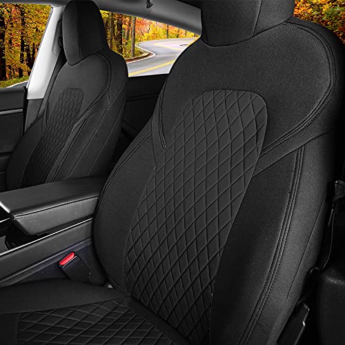 Front Car Seat Covers Custom Fit for Tesla Model 3/Model Y Car Seat Protector 2PCS, Fully Wrapped Farbic Cloth Seat Cover Set for Tesla Model 3/Y2017 2018 2019 2020 2021, Solid Black