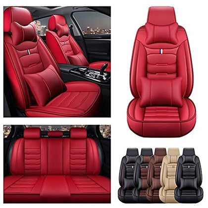 Front & Rear Seat Covers with Headrest Backrest Cushions for Chevy Chevrolet Bolt EV EUV Car Seat Cover Luxury PU Leather Comfortable Wear Resistant Red