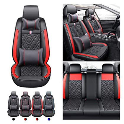 Front & Rear Seat Covers with Headrest Backrest Cushions for Chevy Chevrolet Bolt EV EUV Car Seat Cover Luxury Leather Fashionable Comfortable Red×Black