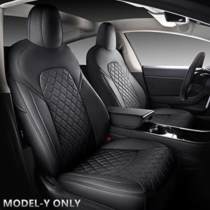 Black Full Coverage & Tailored Fit Faux Leather Seat Cover Set (Front & Rear) for Tesla Model Y