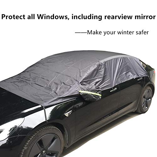 Windshield Snow Cover for Tesla Model 3, Half Size Car Cover Waterproof/Windproof/Dustproof/Ice Winter Summer