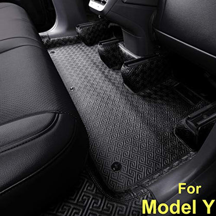 Floor Liner Fit for Tesla Model Y 2020 2021 Fully Embedded No Edge Customized Floor Mat Frunk Trunk Blanket-Non-Slip Waterproof Car Carpet Protect All Weather (Black)
