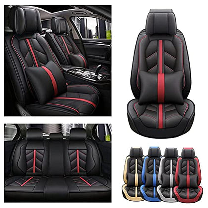 Front & Rear Seat Covers with Headrest Backrest Cushions for Chevy Chevrolet Bolt EV EUV Car Seat Cover Luxury PU Leather Sporty Breathable Comfortable Black