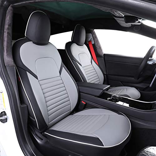 Custom Fit Full Set Car Seat Covers for Select Tesla Model S 2016 2017 2018 2019 2020 2021,Rear Seat with 3 Build in Headrests - Leatherette (Black/Gray)