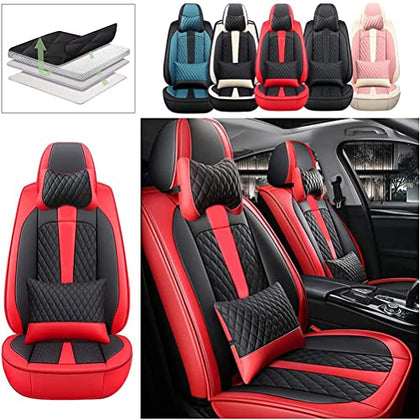 Front Seat Covers with Headrest Backrest Cushions for Chevy Chevrolet Bolt EV EUV Car Seat Cover Luxury PU Leather Comfortable Stylish Black×Red