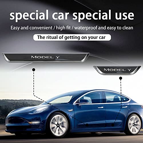 Door Sill Protector with LED Light for Tesla Model Y 2020-2022, 4 Pieces Front/Rear Illuminated Door sill, Magnetically Controlled Illuminated Door Edge Guards Anti-Scratch