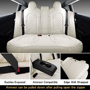 Full Coverage & Tailored Fit Faux Leather Seat Cover Set for Tesla Model 3 (White)