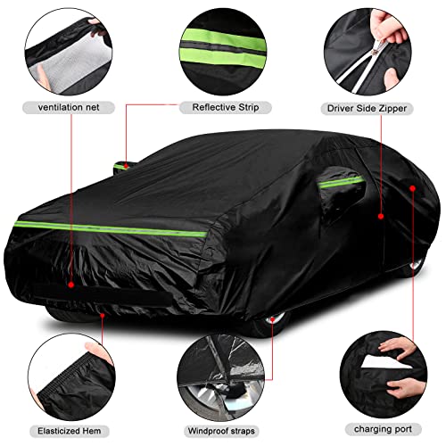 Waterproof Car Cover Compatible with Tesla Model Y 2020 2021 2022, 300D All Weather Model Y Cover with Ventilated Mesh, Charge Port and Driver Side Zipper, Snowproof UV Windproof Exterior Car Cover