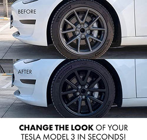 18-Inch Hub Caps fits 2017-2022 Tesla Model 3, Replacement Wheel Covers (Set of 4) (Matte Black)