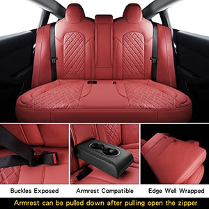 Full Coverage Tailor Fit Faux Leather Custom Seat Covers Fit for Tesla Model 3 (Model 3-Wine Red)
