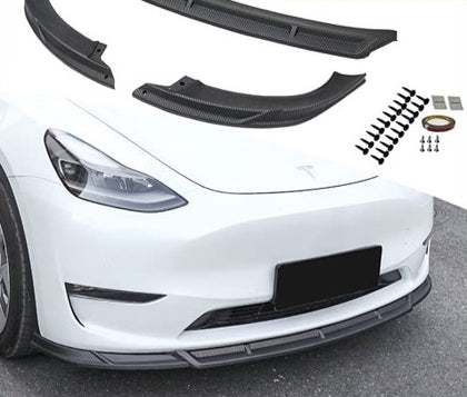 3 Piece Front Bumper ABS Lip Splitter for 2020-2022 Tesla Model Y (Matte Carbon Fiber )