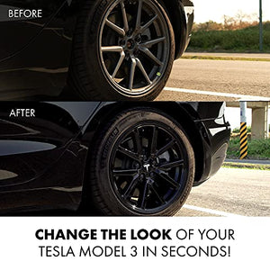 18-Inch Hub Caps fits 2017-2022  Tesla Model 3, Replacement Wheel Covers (Set of 4) (Gloss Black)