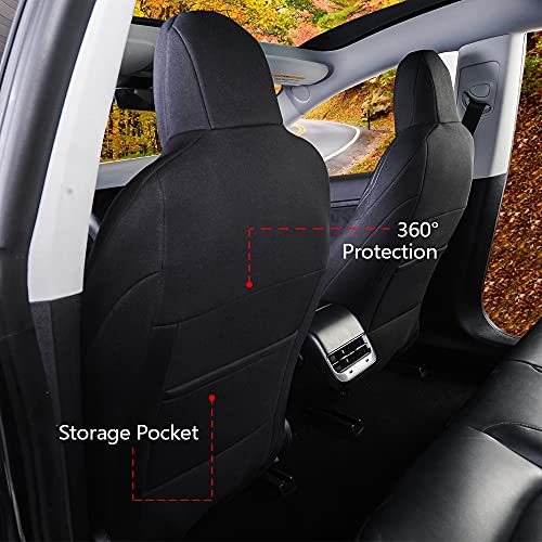Front Car Seat Covers Custom Fit for Tesla Model 3/Model Y Car Seat Protector 2PCS, Fully Wrapped Farbic Cloth Seat Cover Set for Tesla Model 3/Y2017 2018 2019 2020 2021, Solid Black