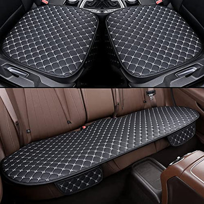 Car Interior Seat Cushion Cover for Jaguar E-PACE F-PACE I-PACE XE XF XFR XJ6 X-Type S-Type PU Leather Diamond Mats 3 Pack (Black Beige)