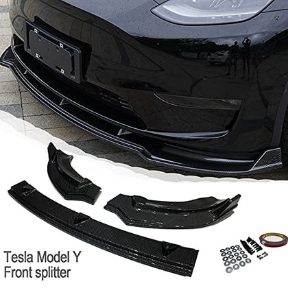 3 Piece ABS Plastic with Carbon Fiber Pattern Front Splitter Lip Kit for Tesla Model Y