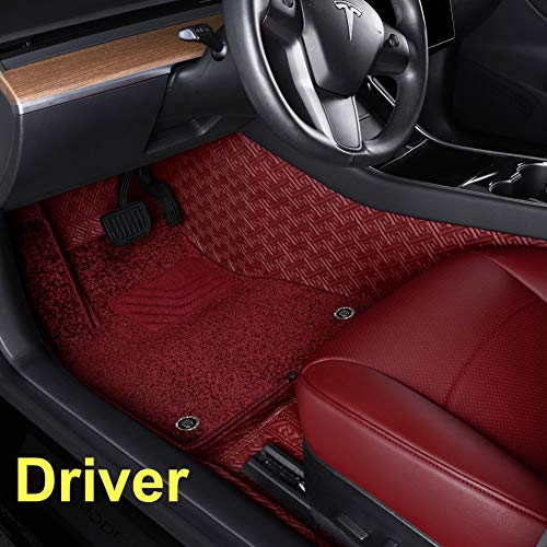 Floor Liner Fit for Tesla Model 3 2020 2021 Fully Embedded No Edge Customized Floor Mat Frunk Trunk Blanket-Non-Slip Waterproof Car Carpet Protect All Weather(Wine Red)