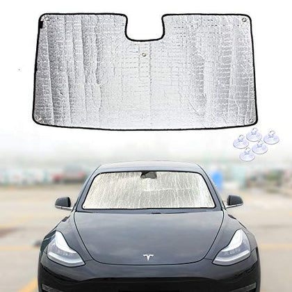2018 2019 Tesla Model 3 2020 Tesla Model Y Windshield Sunshade, Car Custom Fit Sun Shade Auto Front Reflective Folding Sun Shade for Tesla Accessories, UV and Sun Protection