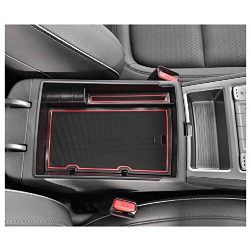 Center Console Organizer Customized for 2018 2019 2020 Kona EV Insert ABS Black Materials Tray Armrest Box Glove Secondary Storage Box with Coin and Glass Holder (Red)