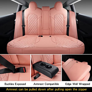 Full Coverage & Tailored Fit Faux Leather Seat Cover Set for Tesla Model 3 (Pink)