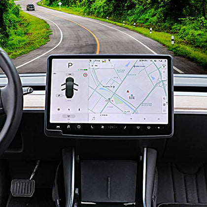 Tesla Model 3/Y Case Center Console Screen Protection Anti-Collision, Navigation Silicone Protective Cover Interior Accessories (Black)