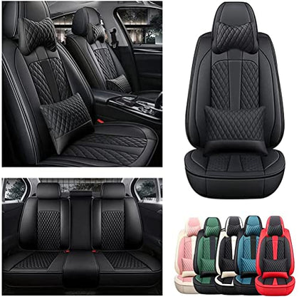 Front & Rear Seat Covers with Headrest Backrest Cushions for Chevy Chevrolet Bolt EV EUV Car Seat Cover Luxury PU Leather Comfortable Stylish Black