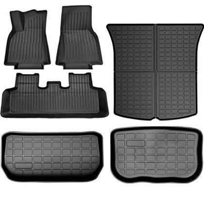 All Weather Floor Mats for Tesla Model Y 2020-2022 Custom Fit TPE Car Floor Mats Cargo Liner Rear Cargo Tray Trunk Waterproof Interior Accessories Set