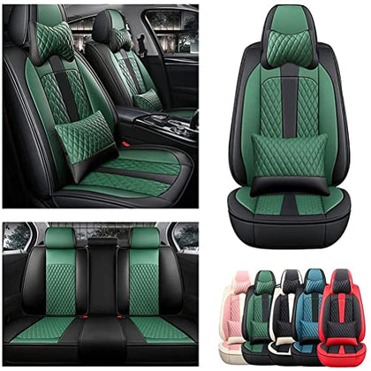 Front & Rear Seat Covers with Headrest Backrest Cushions for Chevy Chevrolet Bolt EV EUV Car Seat Cover Luxury PU Leather Comfortable Stylish Black×Green