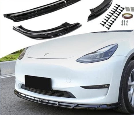 Glossy Black ABS Front Lip Splitter/Front Bumper Lip Spoiler for 2020-2022 Tesla Model Y (3 Piece Set)