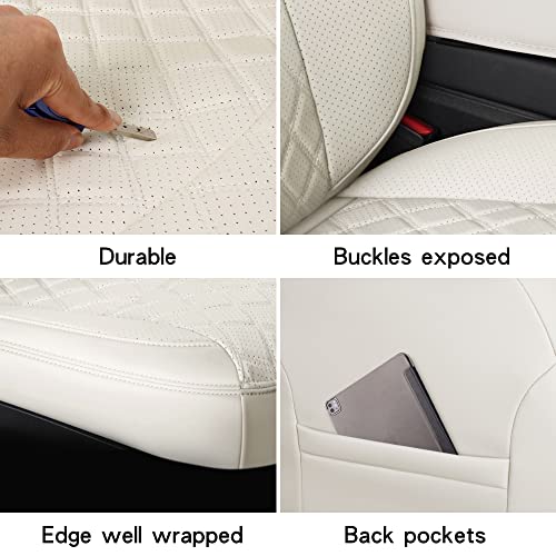 Full Coverage & Tailored Fit Faux Leather Seat Cover Set for Tesla Model 3 (White)