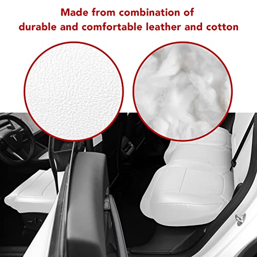 Tesla Model Y Leather Seat Extender Cushion Pad for Front and Rear Seats (White)