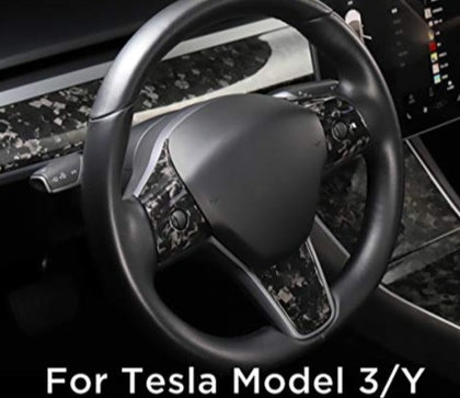 Forged Marble Dry Carbon Fiber Steering Wheel Accents for Tesla Model 3 & Model Y