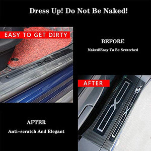 Stainless Steel Door Scuff Plate for Tesla Model X 2016-2020 Car Accessories - Imitation Carbon Fiber (Pack of 6)