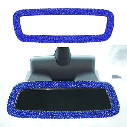 Bling Crystal Blue Rear View Mirror Cover for Tesla Model S, 3, X, & Y
