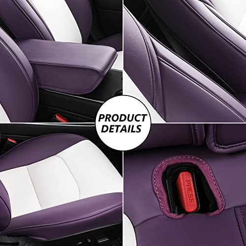 Tesla Model 3 Car Seat Cover Full Set PU Leather Car Seats Protection for Tesla Model 3 2017 2018 2019 2020 2021 2022(Purple+White-PU,Model 3(12 Pcs))