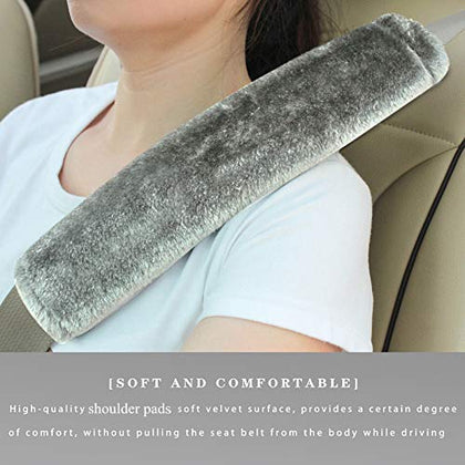 Soft Faux Sheepskin Seat Belt Shoulder Pad for a More Comfortable Driving, Compatible with Adults Youth Kids - Car, Truck, SUV, Airplane,Carmera Backpack Straps 2 Packs Light Gray