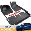 Leather Floor Mats for Tesla Model Y Custom Fit 2020-2022 Luxury Car Floor Liner ,Waterproof(1st & 2nd Row Black)