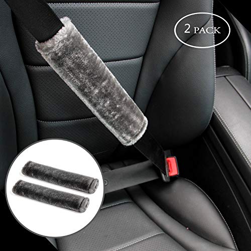 Soft Faux Sheepskin Seat Belt Shoulder Pad for a More Comfortable Driving, Compatible with Adults Youth Kids - Car, Truck, SUV, Airplane,Carmera Backpack Straps 2 Packs Dark Gray