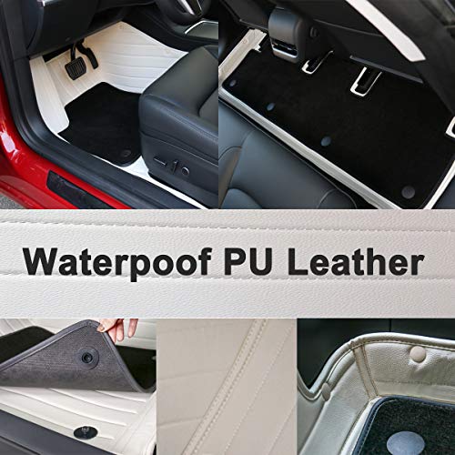 All-Weather Custom Fit Cortical Grass with White Leather Floor Mats for Tesla Model 3