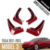 Glossy Red Mud Flaps for Tesla Model 3 Splash Guards, Mud Guards, No Drilling Required Front Rear Mudguard Kit, Fits Tesla Model 3 2017 - 2022 (Set of 4)