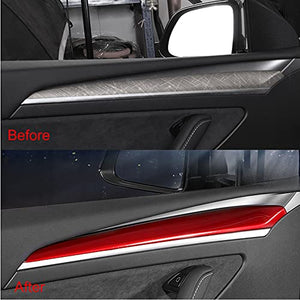 2Pcs ABS Bright Red Inner Front Door Panel Armrest Cover Trim Interior Decoration Compatible with Latest 2021-2022+ Tesla Model 3