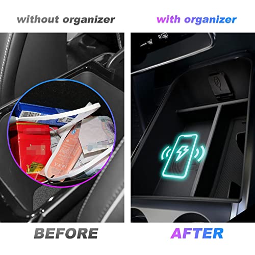 Ford Mustang Mach-E 2021 2022 Center Console Organizer Tray organizer Wireless charging Mach-E 2021+ Mustang Accessories Armrest Console Insert Box ABS Secondary Storage with Anti-Dust Mats