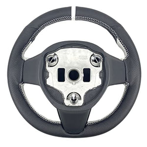 Hand-Stitched Steering Wheel Wrap for Tesla Model 3/Tesla Model Y 2017 2018 2019 2020 2021 Interior Steering Wheel Protection Skin Cover Accessories (Black Leahter+ White Perforated Leather)