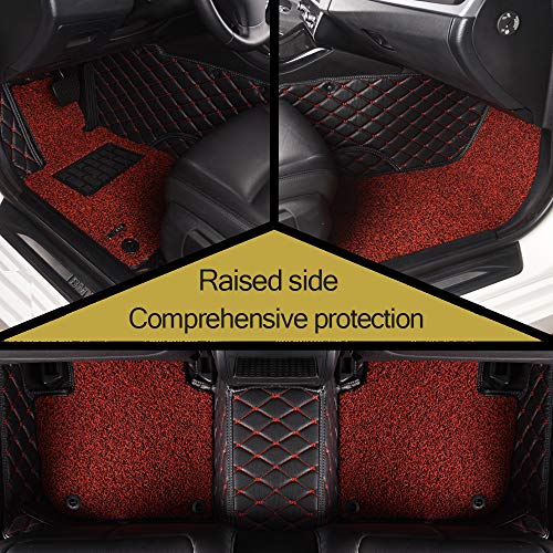 Custom Double Layered Fully Surrounded Waterproof All-Weather Nonslip Front and Second Row Floor Mats for 2019-2022 Tesla Model 3 (Red)