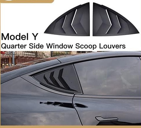 Quarter Side Window Visor Covers/Scoop Louvers for 2020-2022 Tesla Model Y (Matte Black)