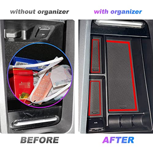 Center Console Organizer Tray Compatible with Musstang Mach-E 2021+ Interior Accessories Armrest Console Insert Box ABS Secondary Storage with 2 Sets of Non-Slip Anti-Dust Mats (Red&Blue Mats)