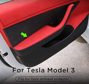 Red Alcantara Suede Inner Door Handles for Tesla Model 3 2017-2021 (4 Piece Set)