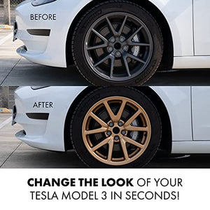 18-Inch Hub Caps fits 2017-2022 Tesla Model 3, Replacement Wheel Covers (Set of 4) (Metallic Gold)