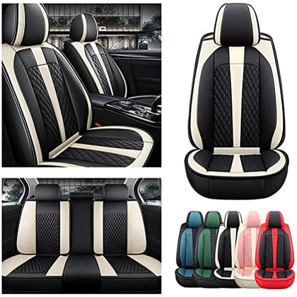 Front & Rear Seat Covers for Chevy Chevrolet Bolt EV EUV Car Seat Cover Luxury PU Leather Comfortable Stylish Black×Beige