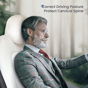Uniquely Designed Headrest Pillow with Head and Spine Cushion for Tesla Model 3 & Y (White-1 Piece)